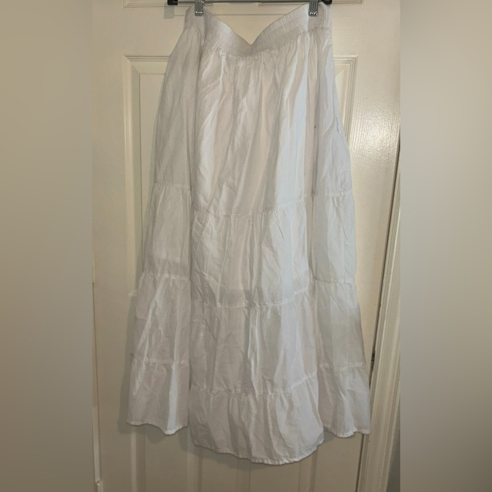 Beautybatik Women Cotton Plus Size Boho Gypsy Long Maxi Tier Skirt Size 22 White